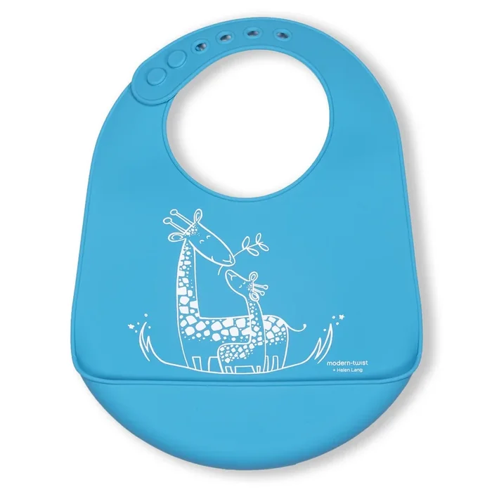 Modern Twist Silicone Catch Bib – Giraffe Giggles / Electric Blue