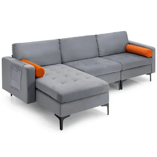 Modular L-Shaped 3-Seat Sectional Sofa With Reversible Chaise and 2 USB Ports-Gray