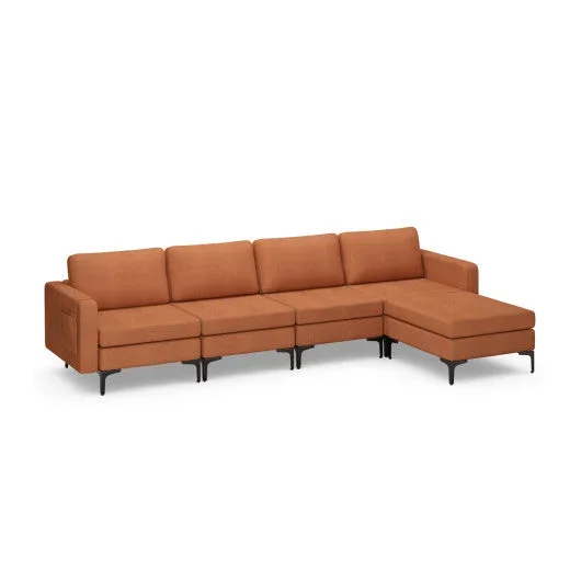 Modular L-Shaped Sectional Sofa With Reversible Ottoman and 2 USB Ports-Orange