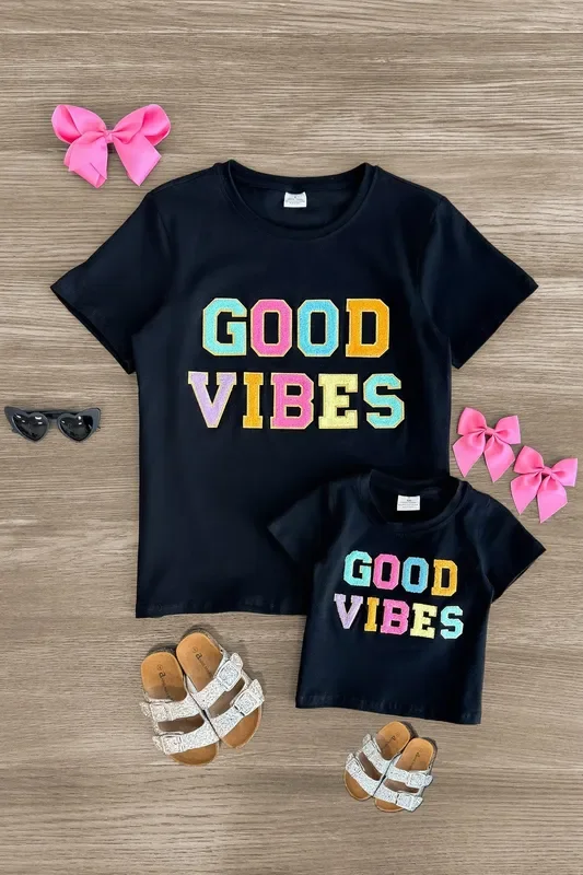 Mom & Me – “Good Vibes ” Rainbow Chenille Patch Top