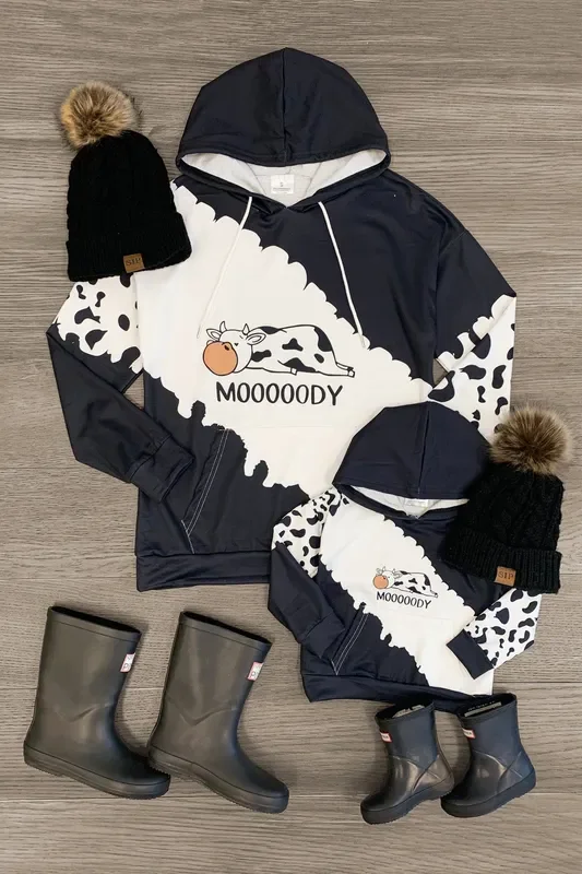 Mom & Me – “Mooooody ” Cow Print Hoodie