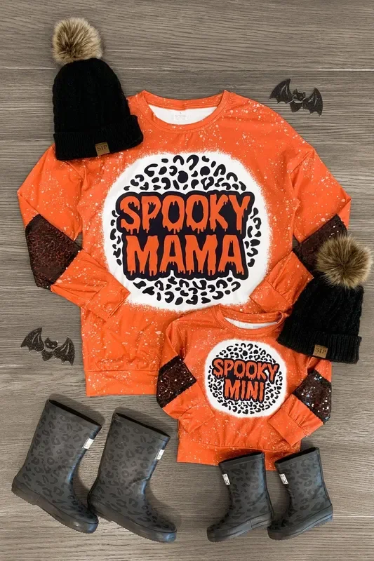 Mom & Me – “Spooky Mama & Mini ” Orange Sequin Top