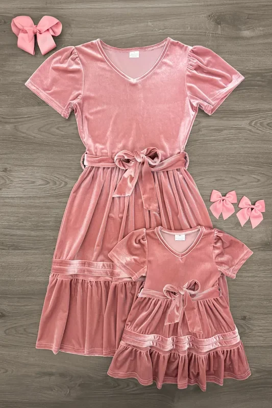 Mom & Me – Blush Pink Velvet Dress