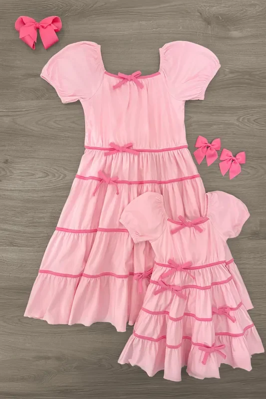 Mom & Me – Pink Ruffle Bow Dress