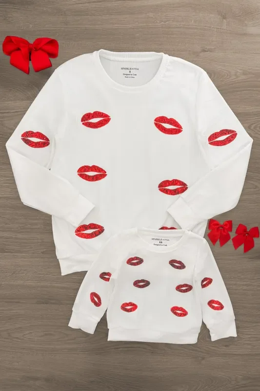 Mom & Me – White Sequin Lipstick Kiss Top