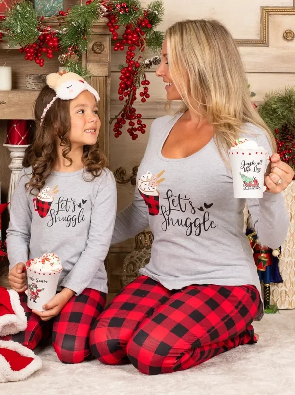Mommy and Me Let’s Snuggle Plaid Pajama Set