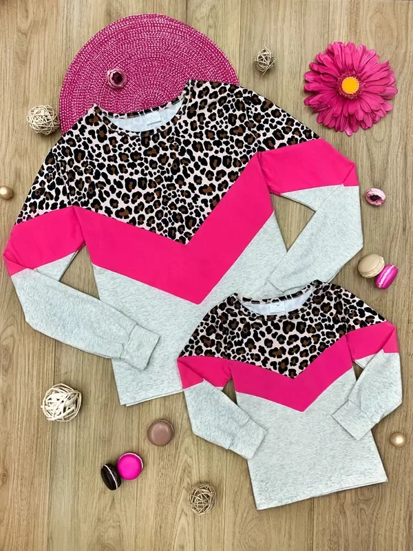 Mommy and Me V Leopard Colorblock Top