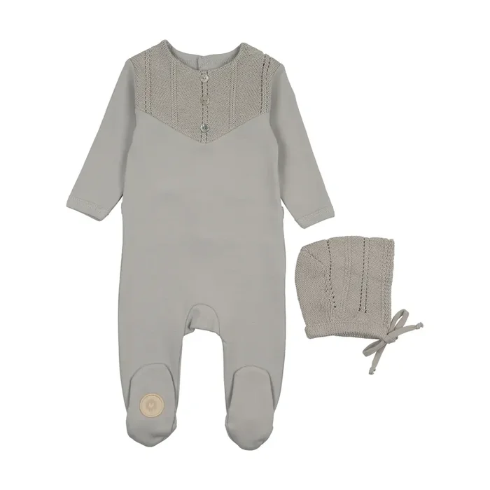 Mon Tresor Bebe V-Knit Henley Footie & Hat Set