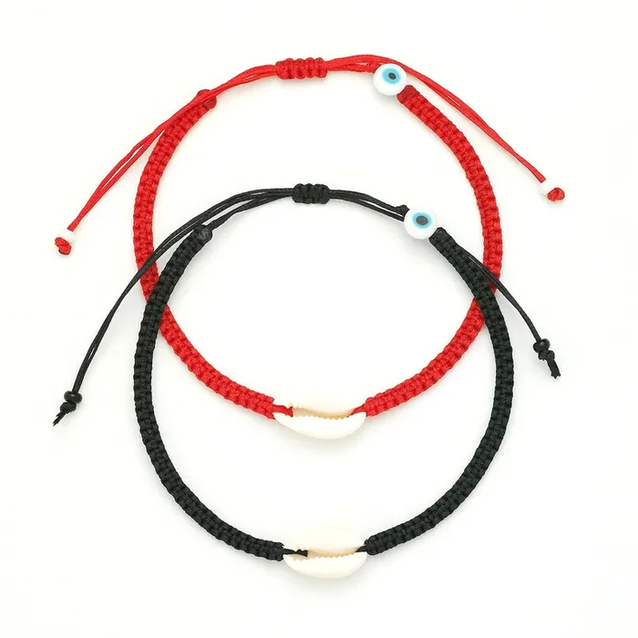 Monochrome Braided Cowrie Shell Anklet