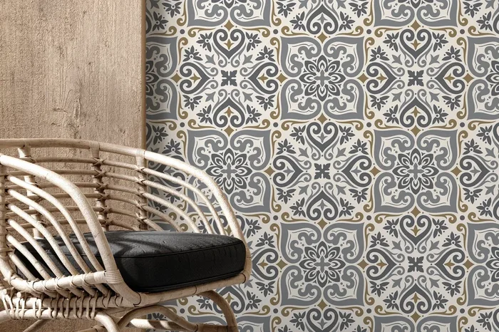 Moroccan Tile Wallpaper With An Intricate Motif In Grey And Taupe – D164