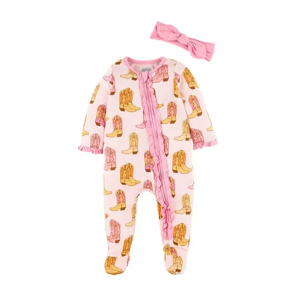 Mudpie- Pink Cowboy Boot Baby Sleeper