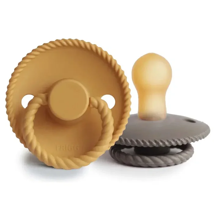 Mushie – FRIGG Natural Rubber Rope Pacifier 2-Pack – Honey Gold + Portobello