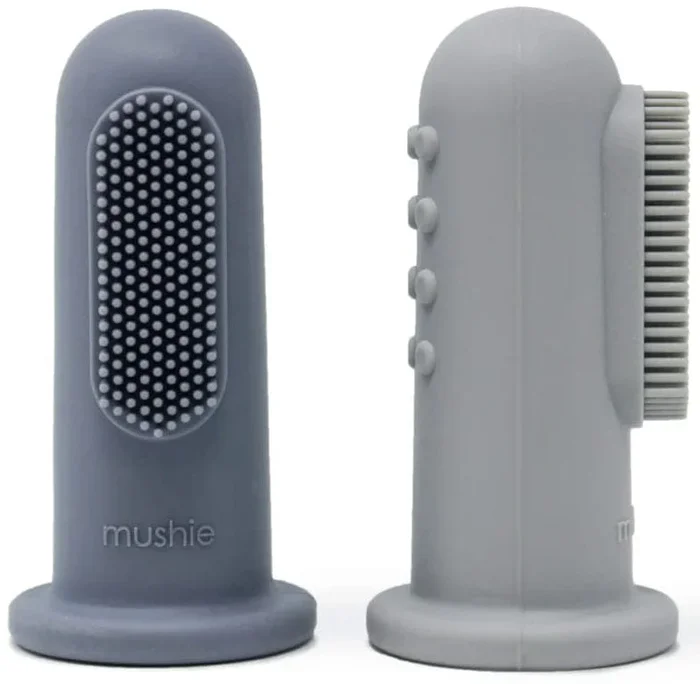 Mushie Finger Toothbrush Set – Tradewinds / Stone