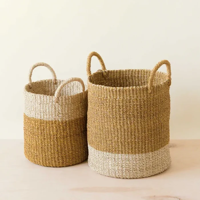 Mustard Baskets With Handle, Set Of 2 – Cylinder Baskets | Likhâ