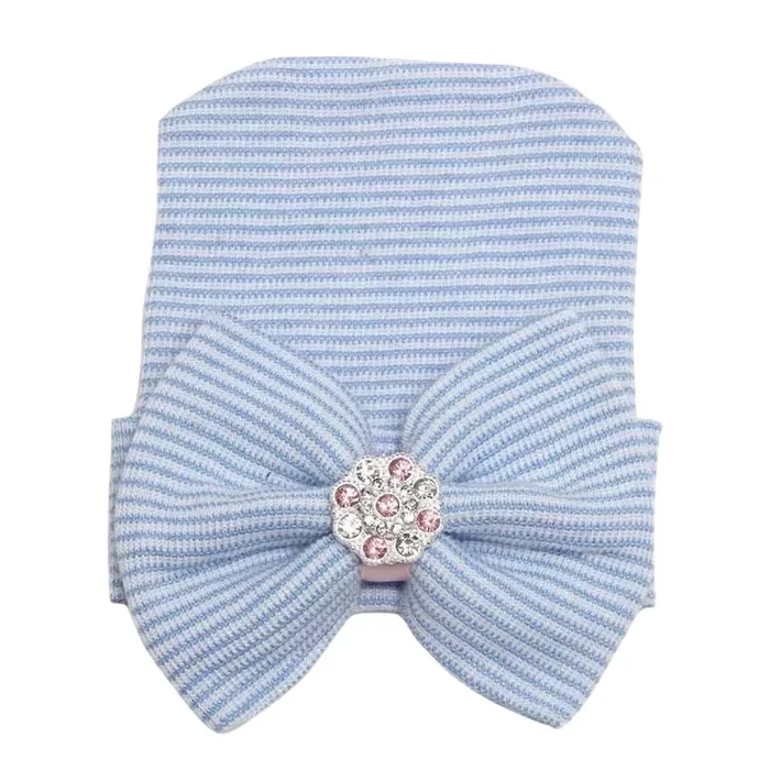 Nb Blue Stripe Bow Hat