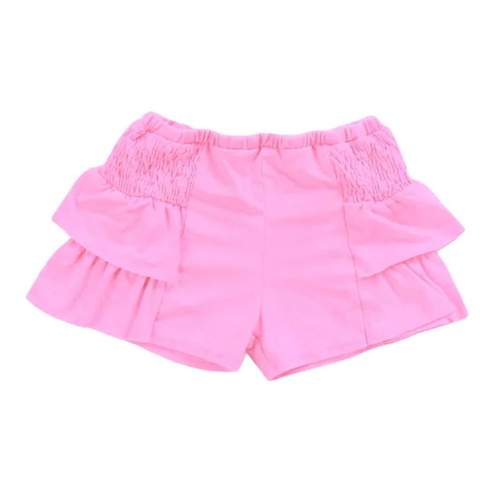 Neon Pink Smocked Side Ruffle Shorts