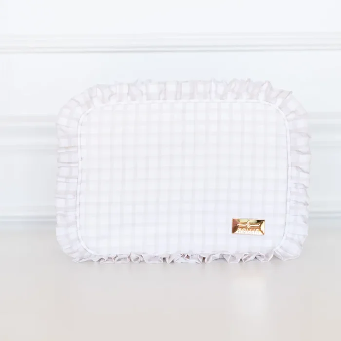 Nude Plaid Ruffled Nylon Xl Pouch