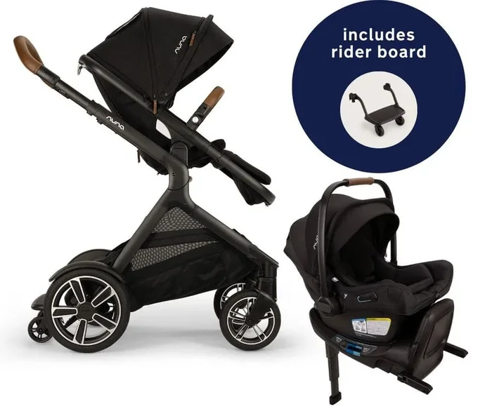 Nuna DEMI Next Stroller with Rider Board + PIPA Aire RX Travel System – Caviar