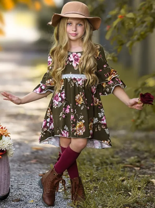Olive Obsessed Floral Hi-Lo Dress