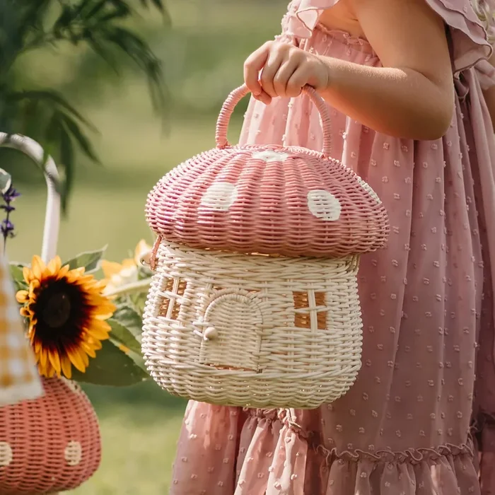 Olli Ella Rattan Mushroom Basket | Musk Pink