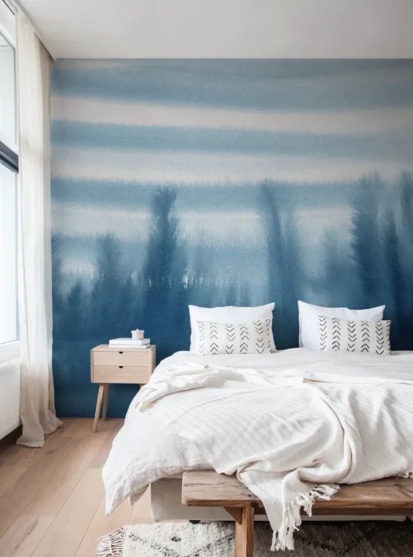 Ombre Wallpaper With An Abstract Watercolor Landscape In Blue And White – X156