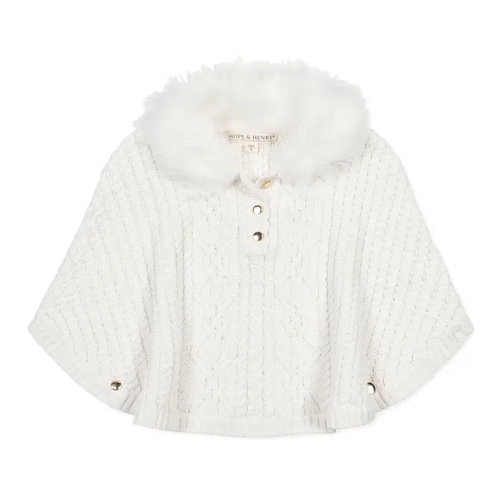 Organic Cable Sweater Cape With Faux Fur