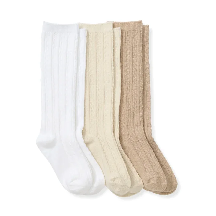 Organic Cotton Cable Knit Knee High Baby Socks 3 Pack