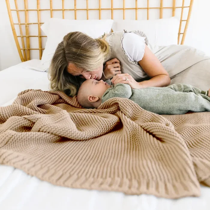 Organic Knit Throw Blanket – Sand