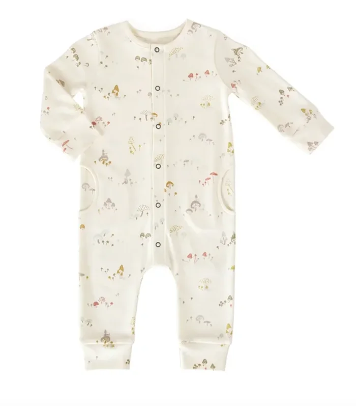 Organic Placket Romper | Mini Mushrooms