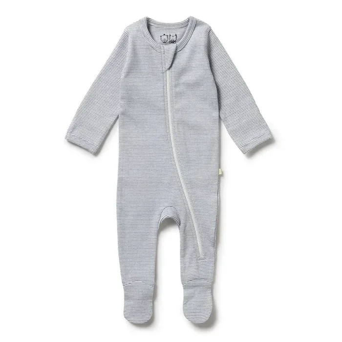 Organic Stripe Rib Zipsuit with Feet – Raindrop