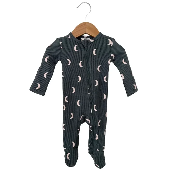 Organic Waffle Zip Footie-Moon