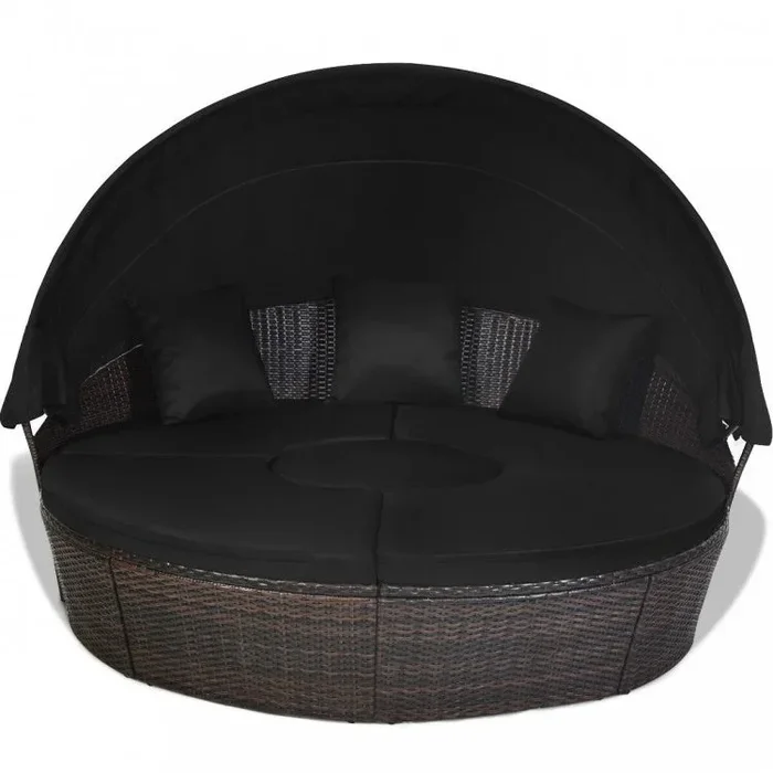 Outdoor Daybed With Retractable Canopy-Black