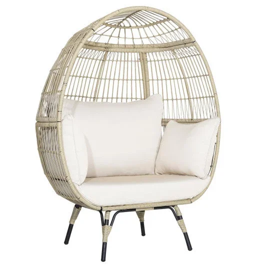 Oversized Patio Rattan Egg Lounge Chair With 4 Cushions-Light Brown