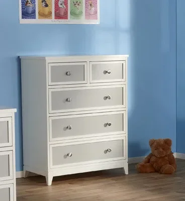 Pali Treviso Collection Five Drawer Dresser in White/Grey
