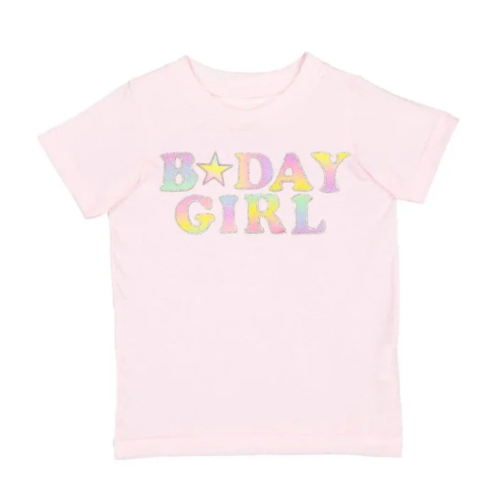 Pastel Rainbow BDay Girl Patch Short Sleeve Tee