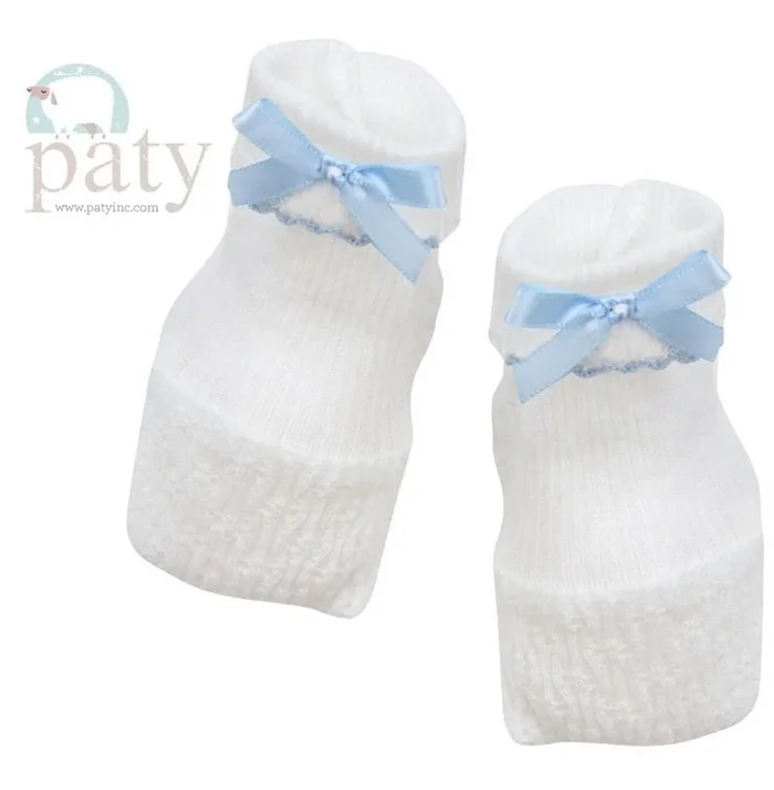 Paty Booties for Newborn – White with Blue Trim
