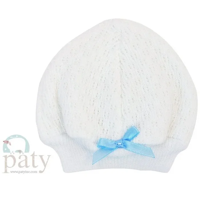 Paty Newborn Cap – White with Blue Trim