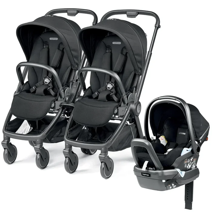 PEG City Loop Double Stroller + Primo Viaggio Lounge Travel System Bundle – Black / True Black / True Black