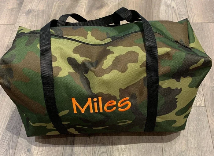 Personalized Camouflage with Black Straps Large Duffel Bag