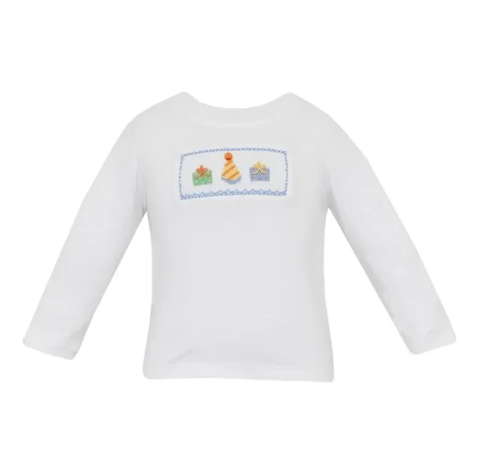 Petit Bebe Knit White Smocked Birthday Tee