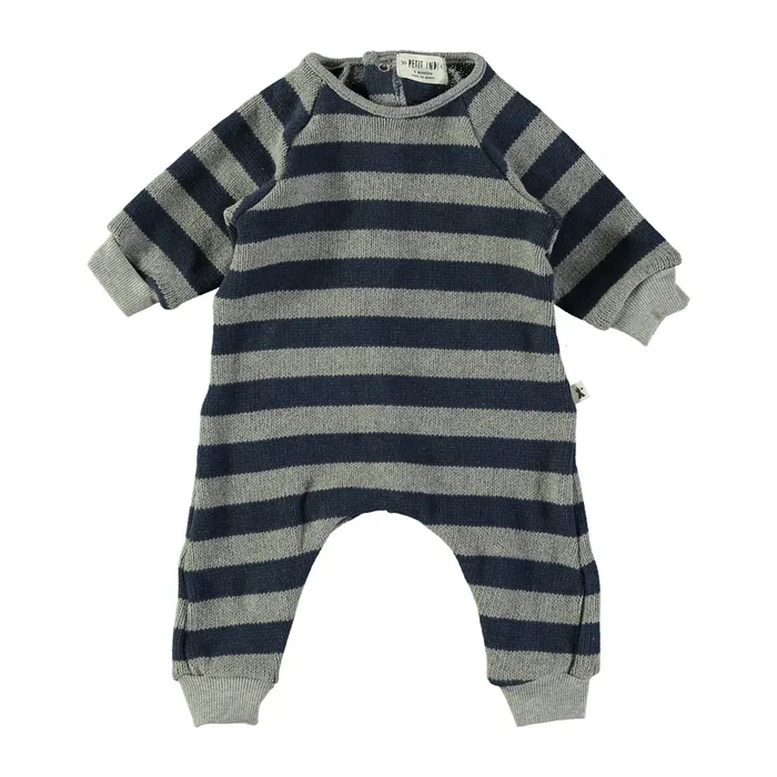 Petit Indi (Made in Spain) – Knit Jumpsuit – Navy + Grey Stripe