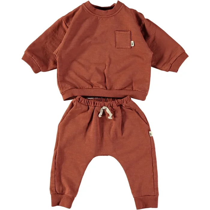 Petit Indi (Made in Spain) – Long Sleeve + Pant Tracksuit – Brick Red