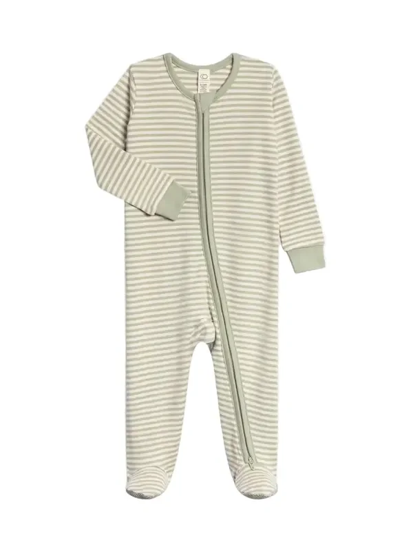 Peyton Zipper Sleeper – Mint Stripe
