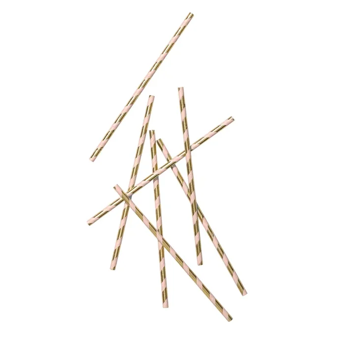 Pink And Gold Paper Straws (25 Per Pack)