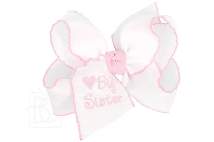 Pink Embr Big Sister Crochet Edge Bow