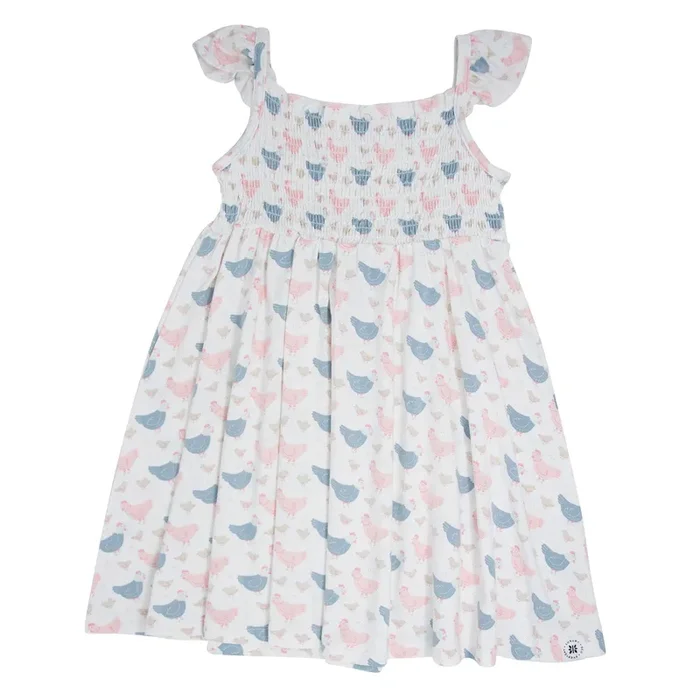 Pink Farm Hens Bamboo Smocked Vintage Dress