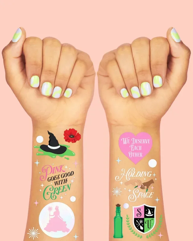 Pink Goes Good W. Green Tats – 50 Temporary Tattoos