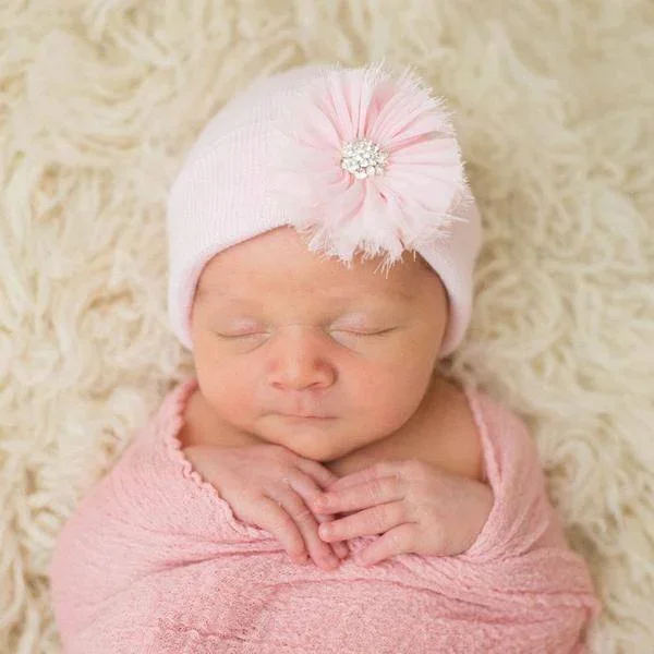 Pink Newborn Pink Fairy Fray Flower Hospital Hat
