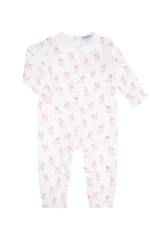 Pink Puppy Love Print Romper Long Sleeve