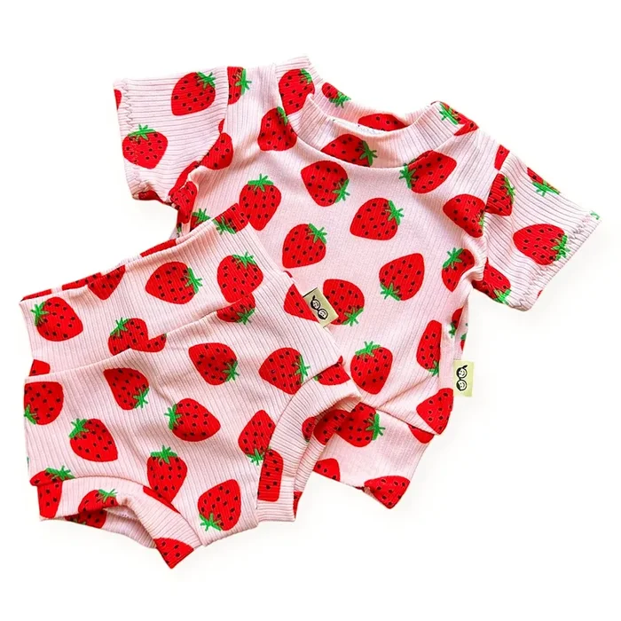 Pink Strawberries Ribbed Summer Lounge Set